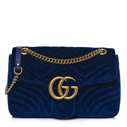 Gucci Velvet Matelasse Medium GG Marmont Shoulder Bag Cobalt Blue 1 of 12