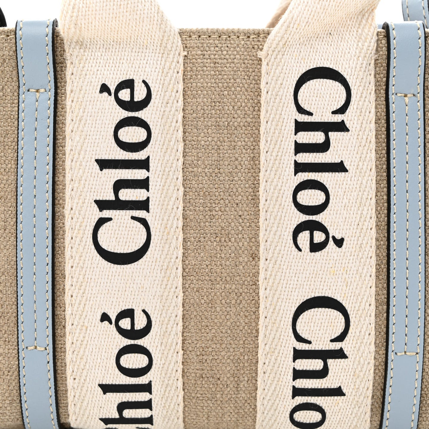 Linen Calfskin Mini Woody Ribbon Tote White Blue