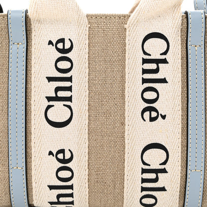 Chloe Linen Calfskin Mini Woody Ribbon Tote White Blue 8 of 10