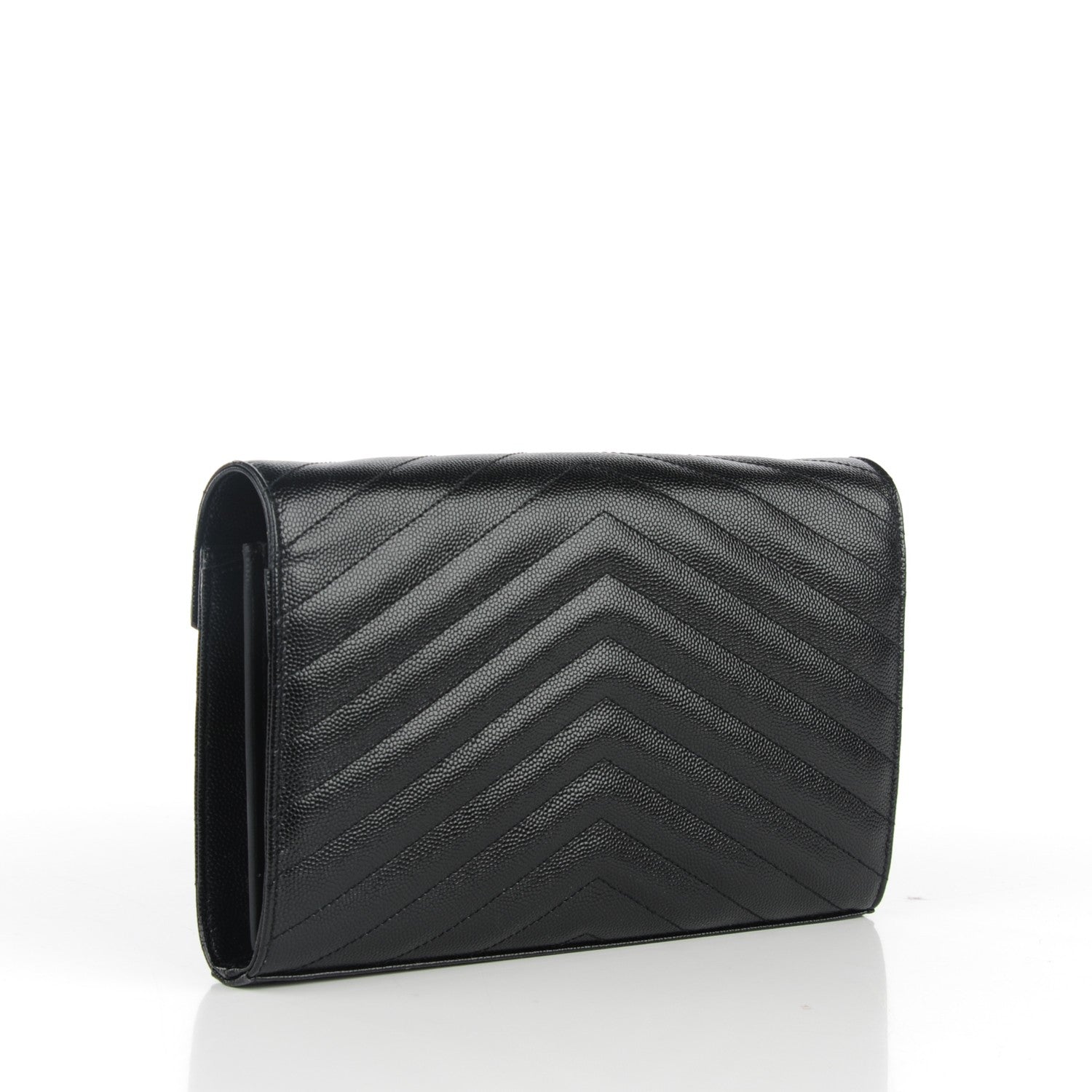 Saint Laurent Grain De Poudre Matelasse Chevron Monogram Chain Wallet Black 3 of 7