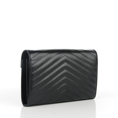 Saint Laurent Grain De Poudre Matelasse Chevron Monogram Chain Wallet Black 3 of 7