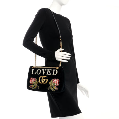 Gucci Velvet Matelasse Loved Embroidered Medium GG Marmont Shoulder Bag Black 2 of 8