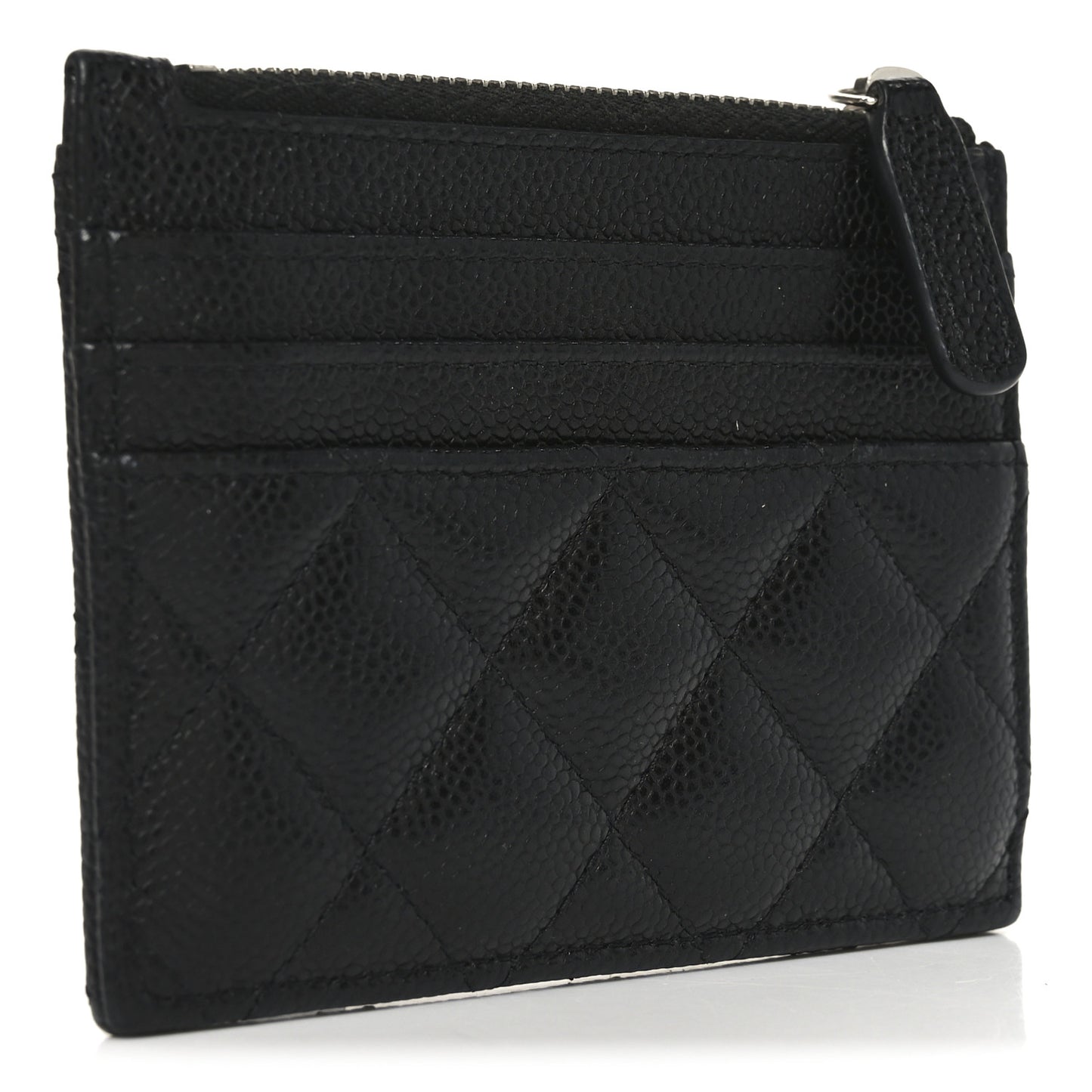 Caviar Quilted CC Zip Card Holder Black