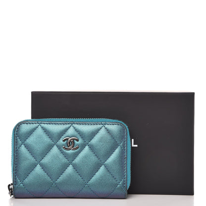 Chanel Metallic Lambskin Quilted Zip Around Coin Purse Wallet Turquoise 8 of 8