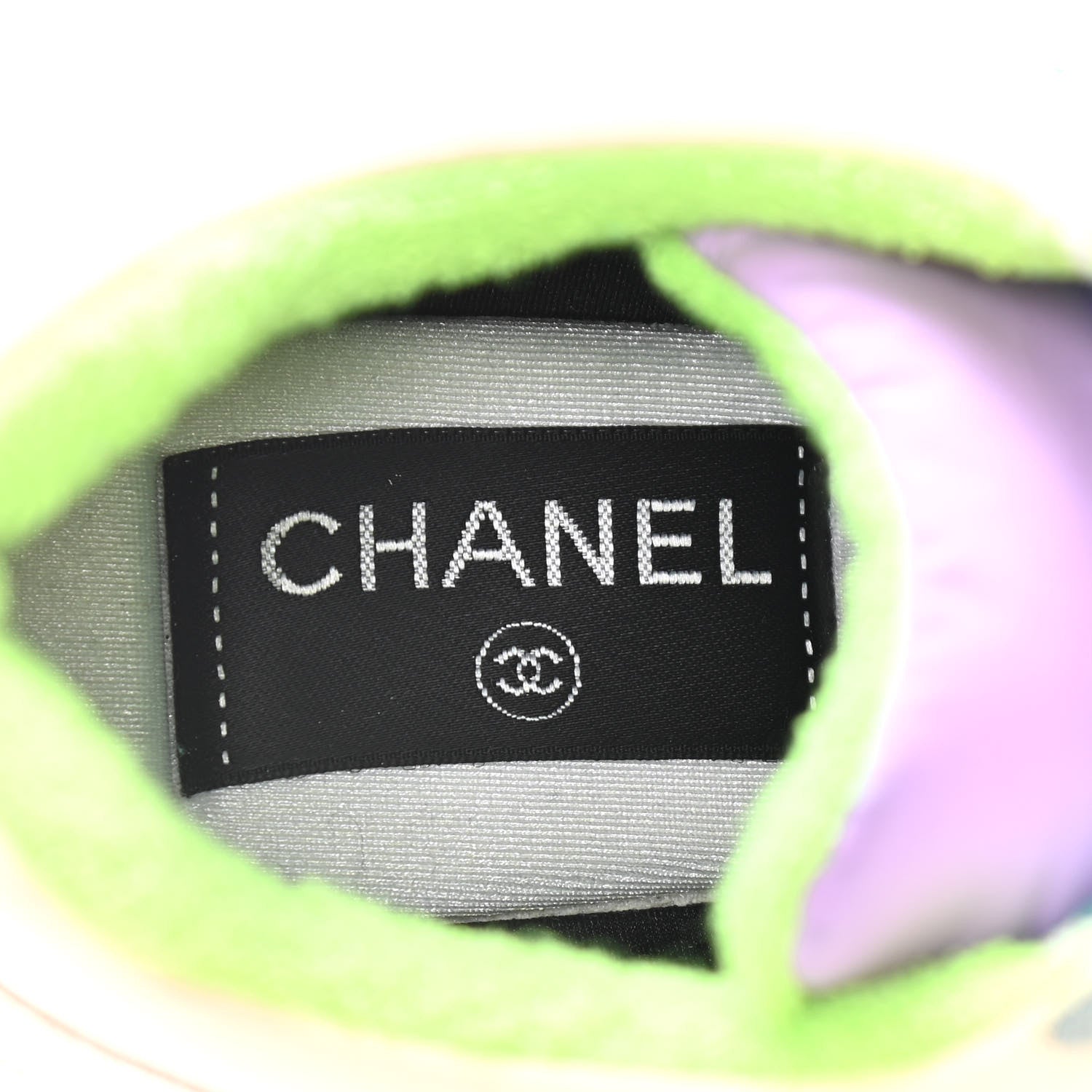 Chanel Nylon Lambskin Suede Calfskin CC Sneakers 37 Green Purple Pink 9 of 12