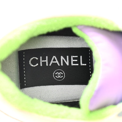 Chanel Nylon Lambskin Suede Calfskin CC Sneakers 37 Green Purple Pink 9 of 12