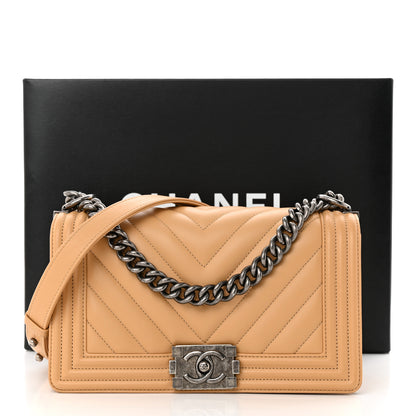 Chanel Calfskin Chevron Quilted Medium Boy Flap Beige 11 of 11