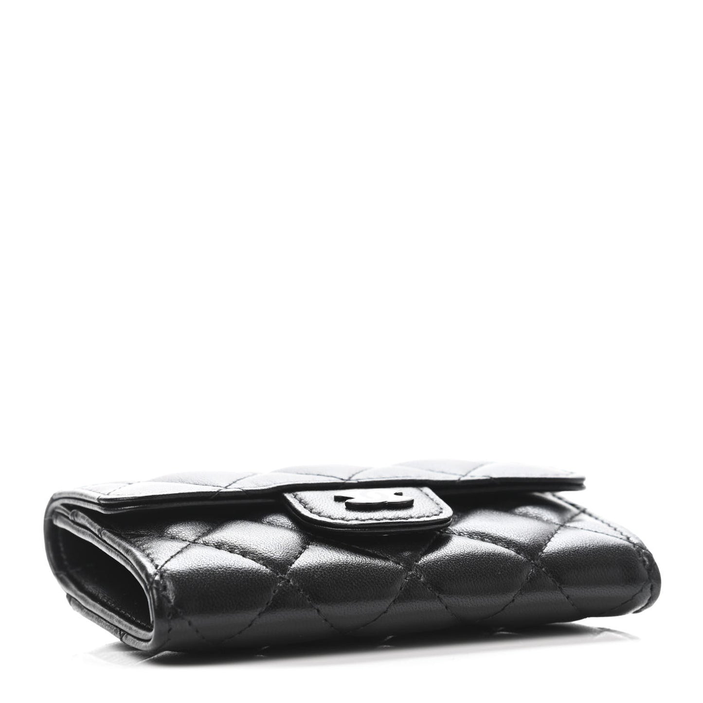 Lambskin Quilted Flap Card Holder Wallet So Black