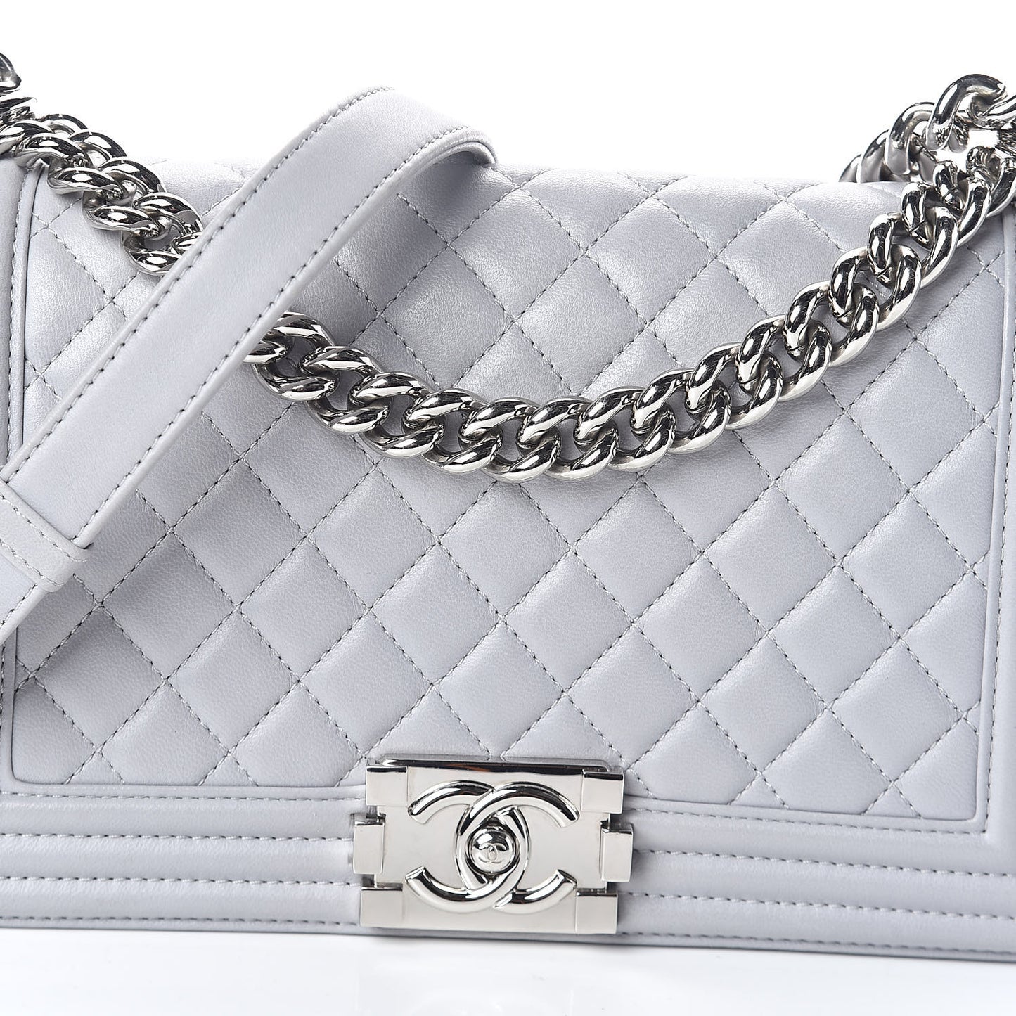 Lambskin Quilted Medium Boy Flap Grey