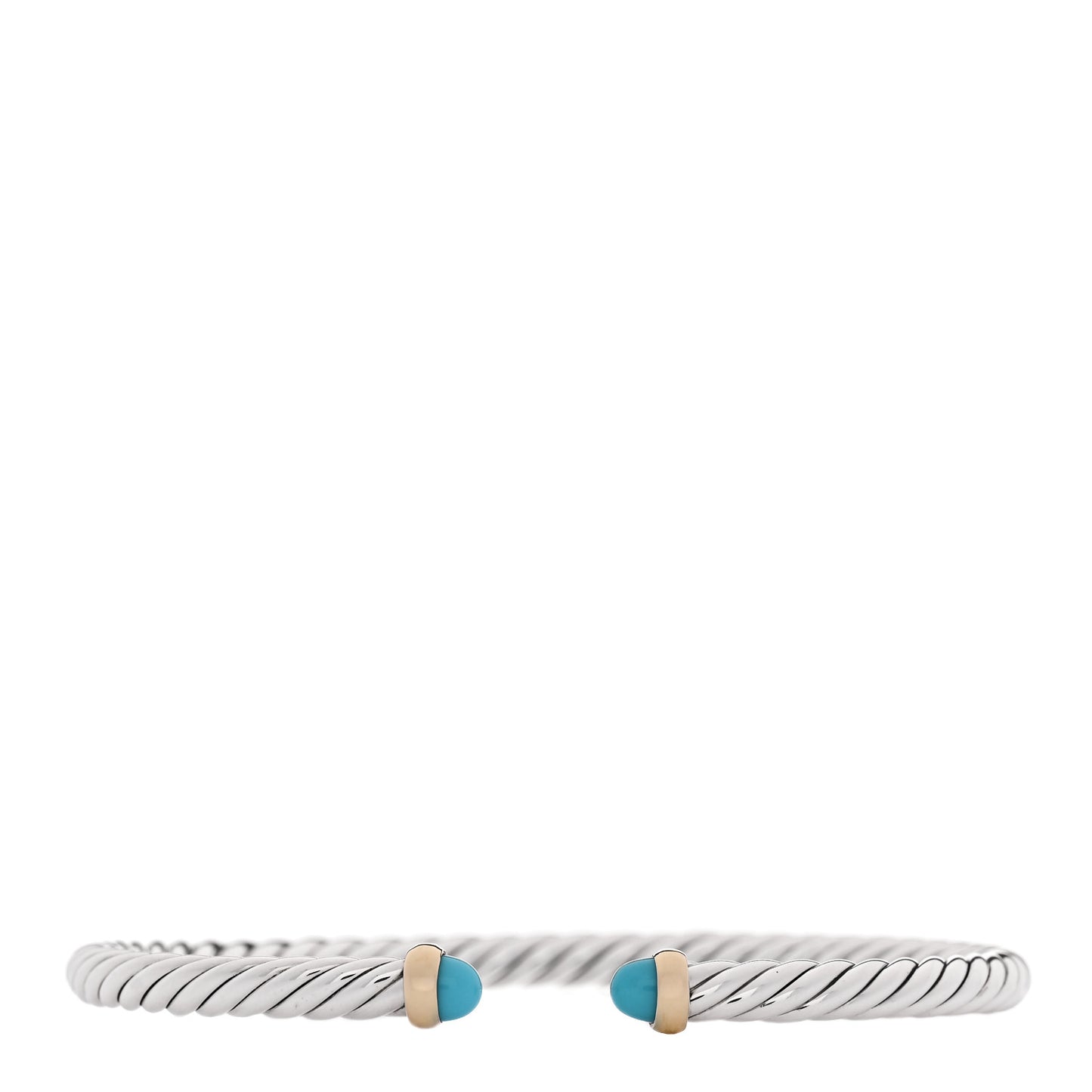 Sterling Silver 14K Yellow Gold Turquoise 4mm Cable Flex Bracelet