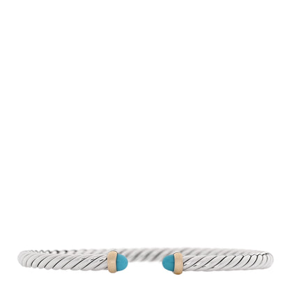David Yurman Sterling Silver 14K Yellow Gold Turquoise 4mm Cable Flex Bracelet 1 of 3