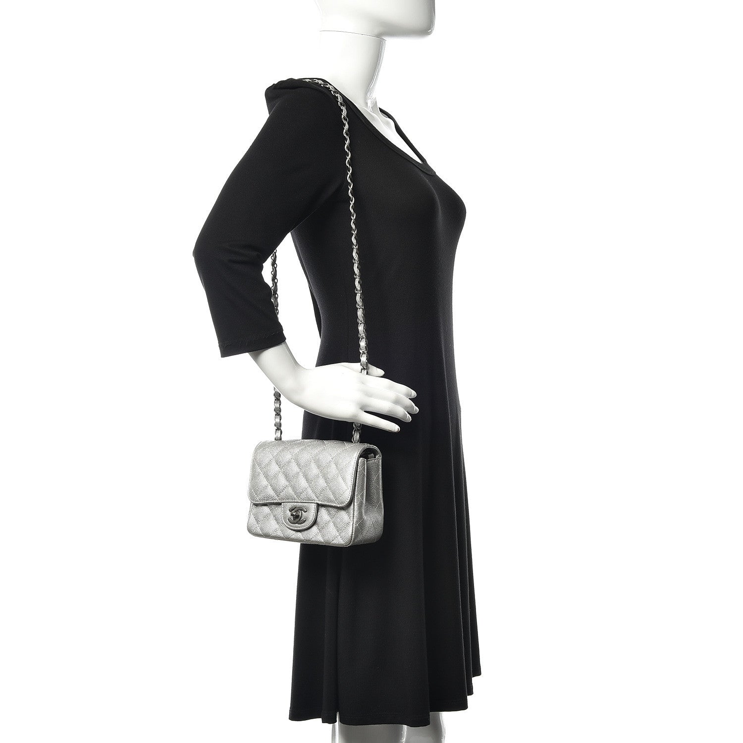 Chanel Metallic Caviar Quilted Mini Square Flap Silver 2 of 11