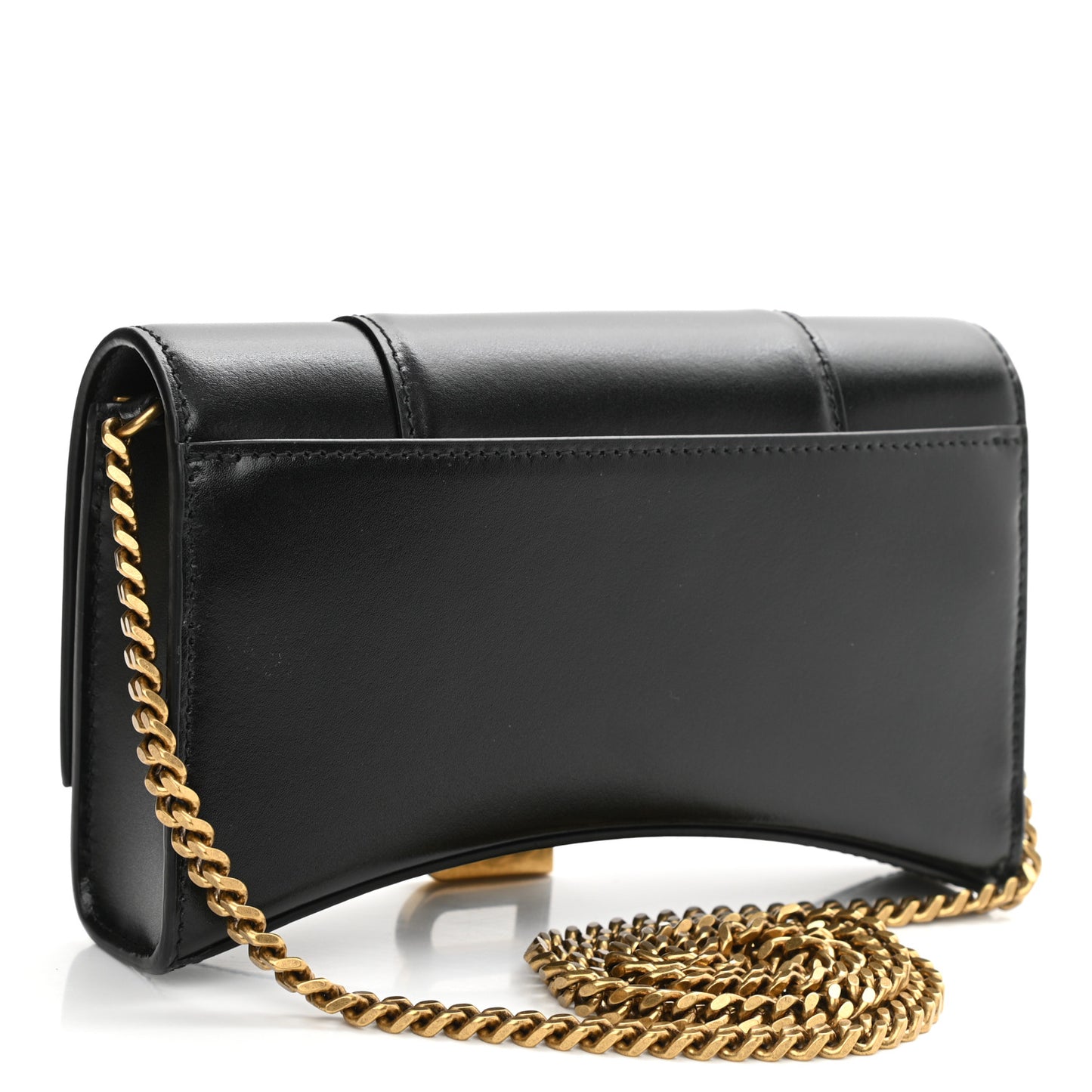 Shiny Box Calfskin Hourglass Chain Bag Black