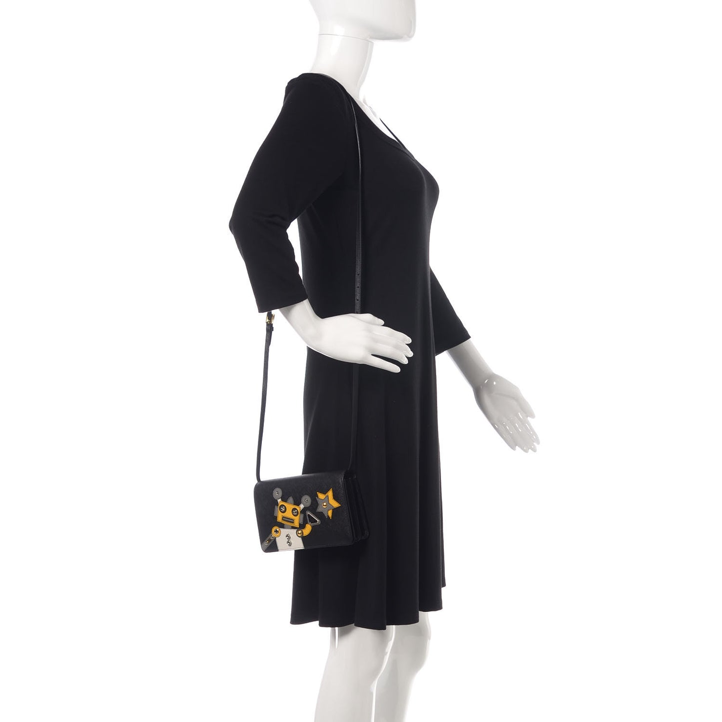 Saffiano Robot Crossbody Wallet Black