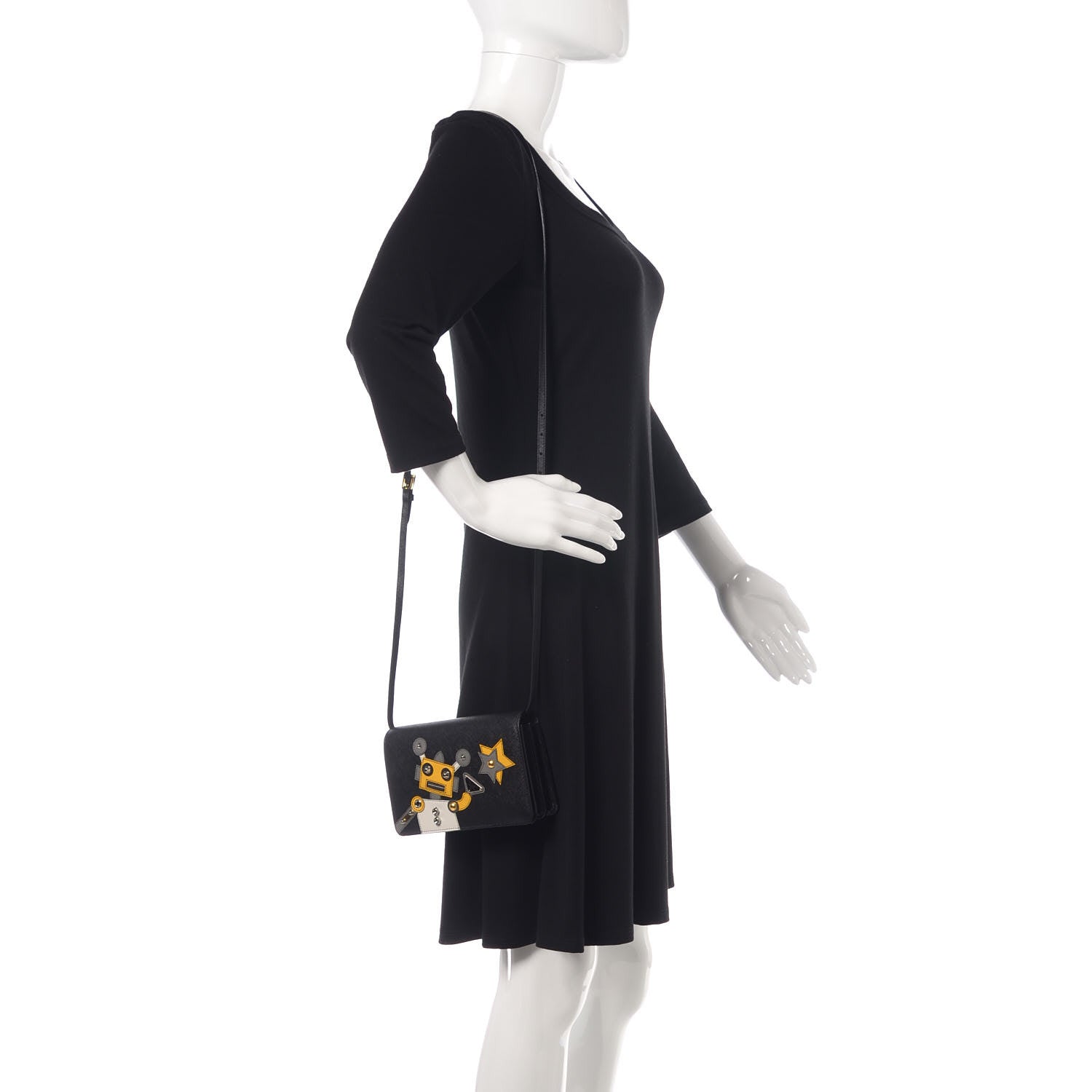 Prada Saffiano Robot Crossbody Wallet Black 2 of 10