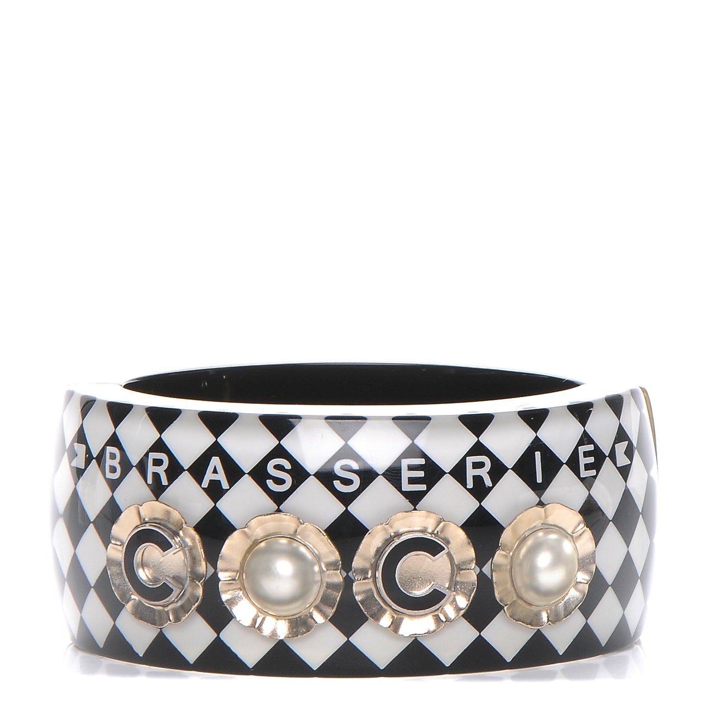 Resin Pearl Checkered CC Cuff Bangle Black
