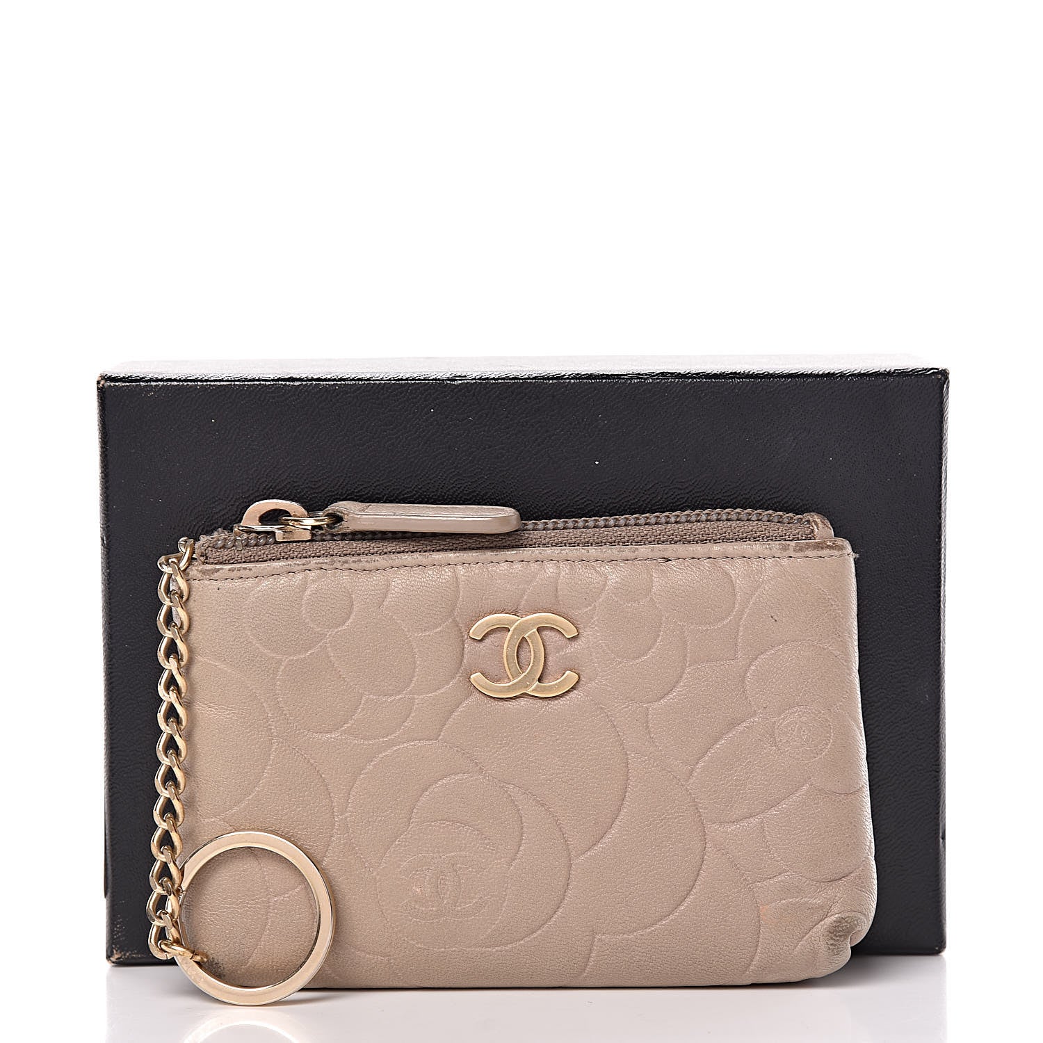 Chanel Lambskin Camellia Embossed Key Holder Case Beige 11 of 11