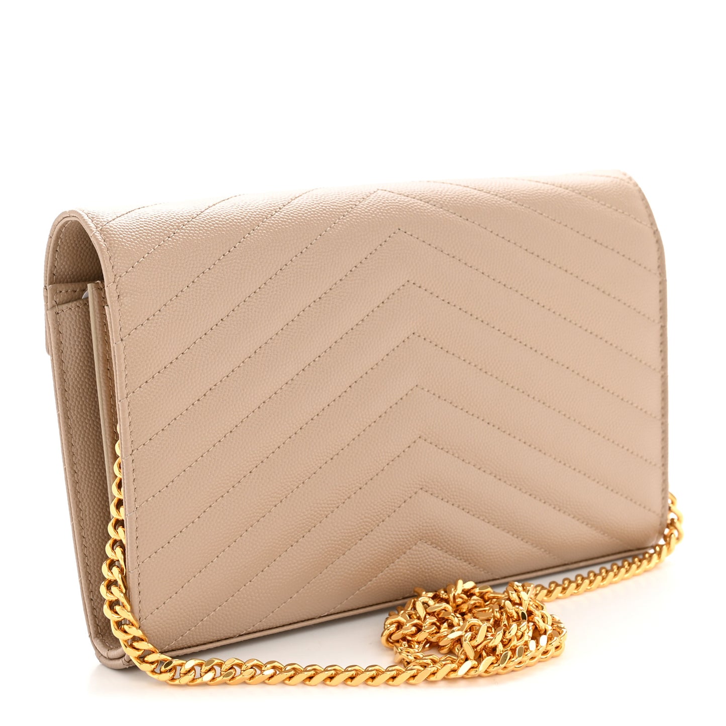 Grain De Poudre Matelasse Chevron Monogram Chain Wallet Dark Beige