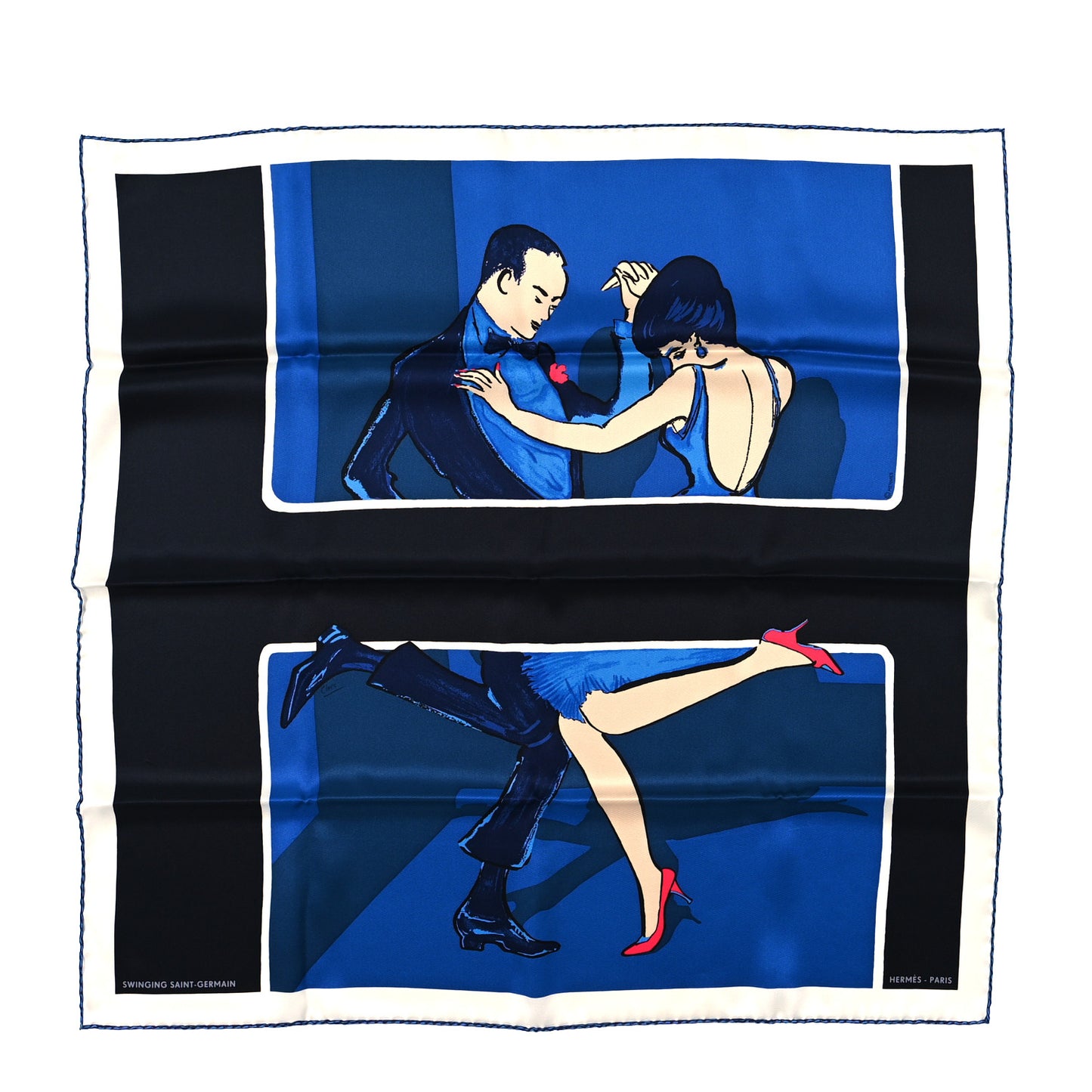 Silk Swinging Saint Germain Scarf 70 Bleu Royal Black Ardoise