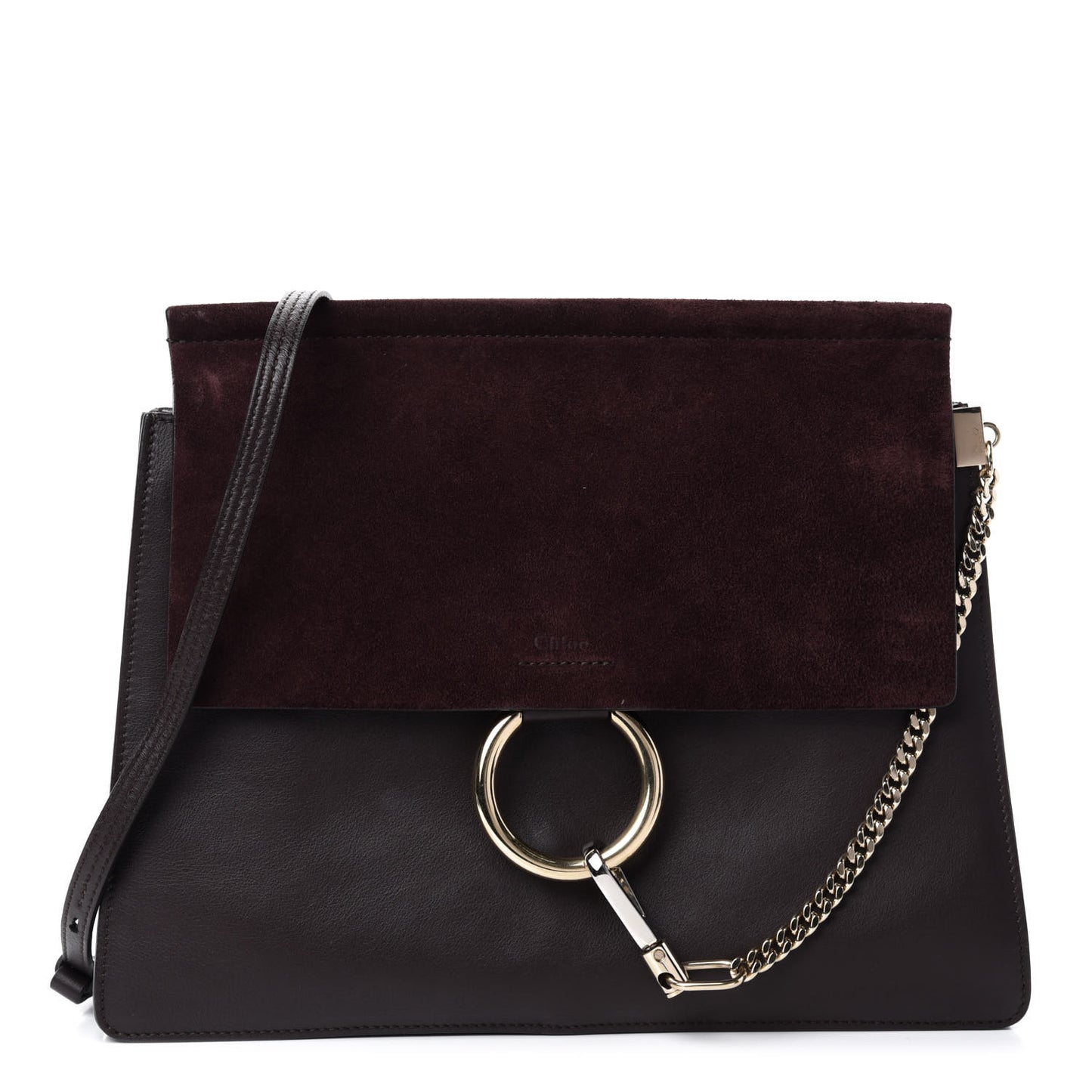 Suede Calfskin Medium Faye Shoulder Bag Dark Purple
