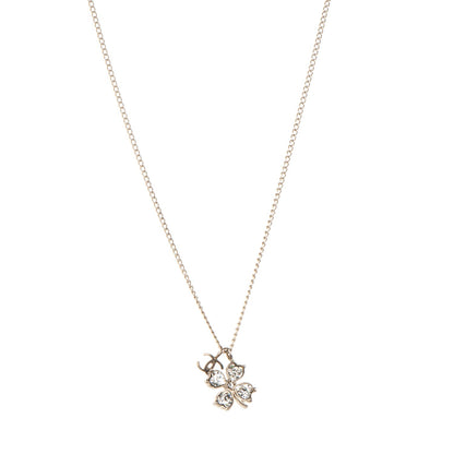Chanel Crystal CC Four Leaf Clover Pendant Necklace Gold 1 of 5