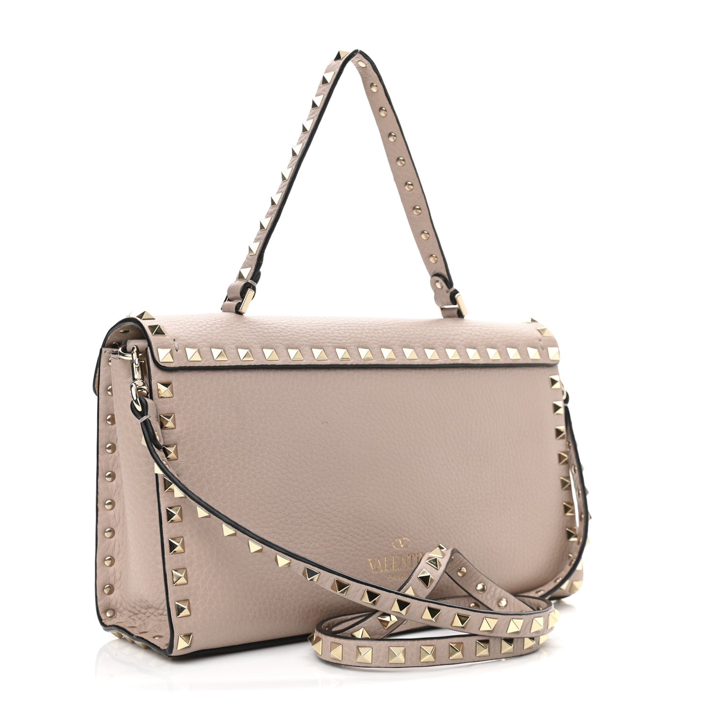 Pebbled Calfskin Small Rockstud Single Handle Flap Bag Poudre