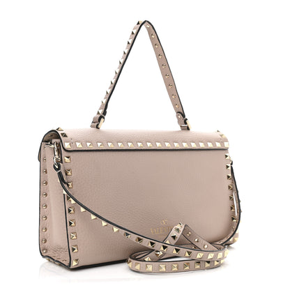 Valentino Garavani Pebbled Calfskin Small Rockstud Single Handle Flap Bag Poudre 3 of 14