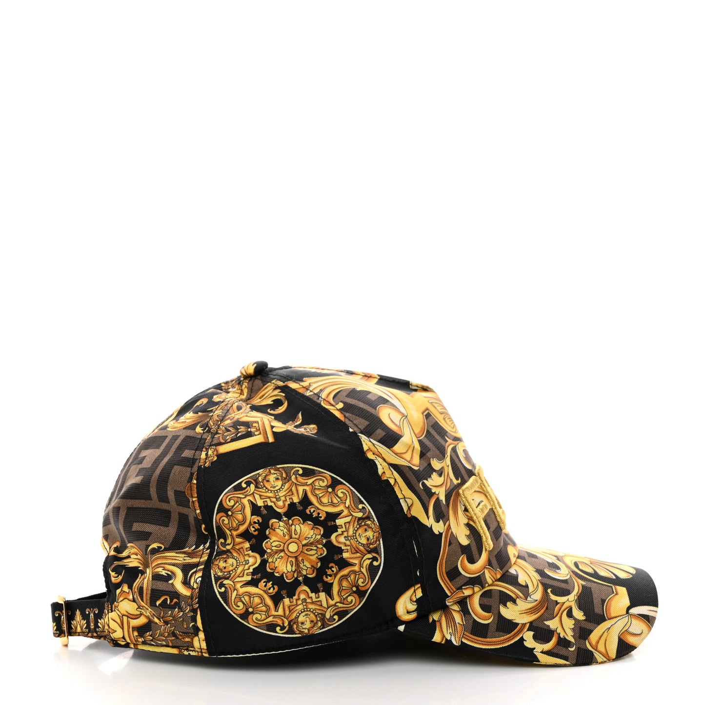 X VERSACE Silk FF Baroque Fendace Foulard Cap Gold