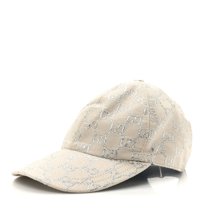 Gucci Canvas Lame GG Monogram Rush Baseball Hat L Gardenia Silver 1 of 8