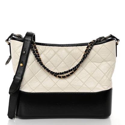Chanel Aged Calfskin Quilted Medium Gabrielle Hobo Black White 1 of 11