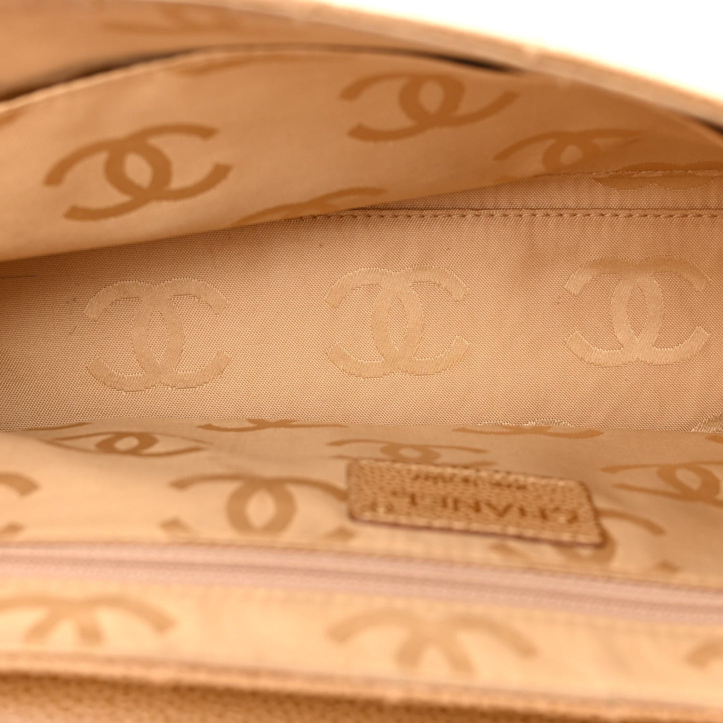 Caviar Chocolate Bar Stitched Medium Flap Beige