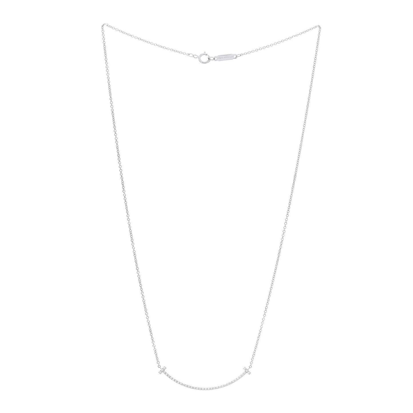 18K White Gold Diamond Small T Smile Pendant Necklace