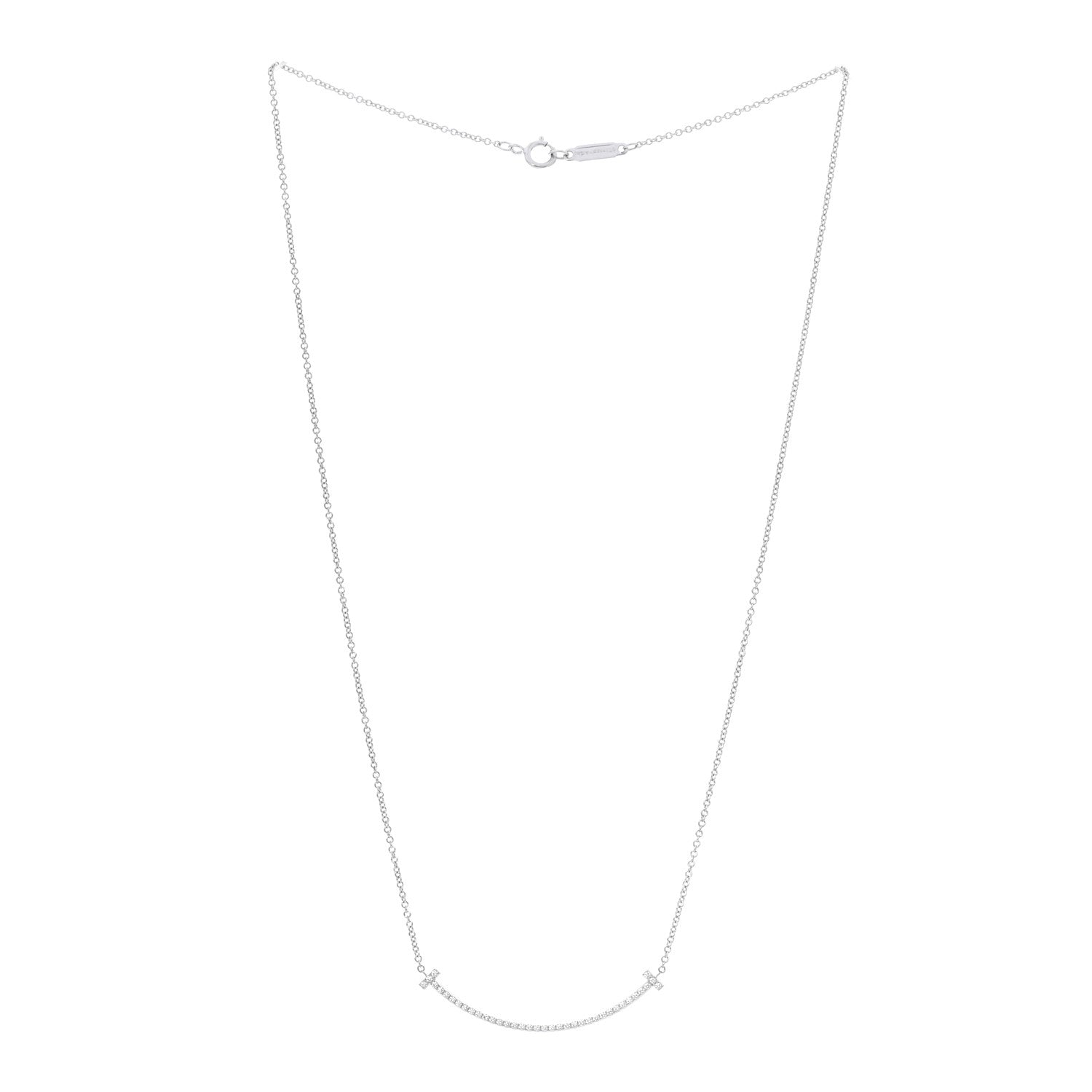 Tiffany 18K White Gold Diamond Small T Smile Pendant Necklace 3 of 6