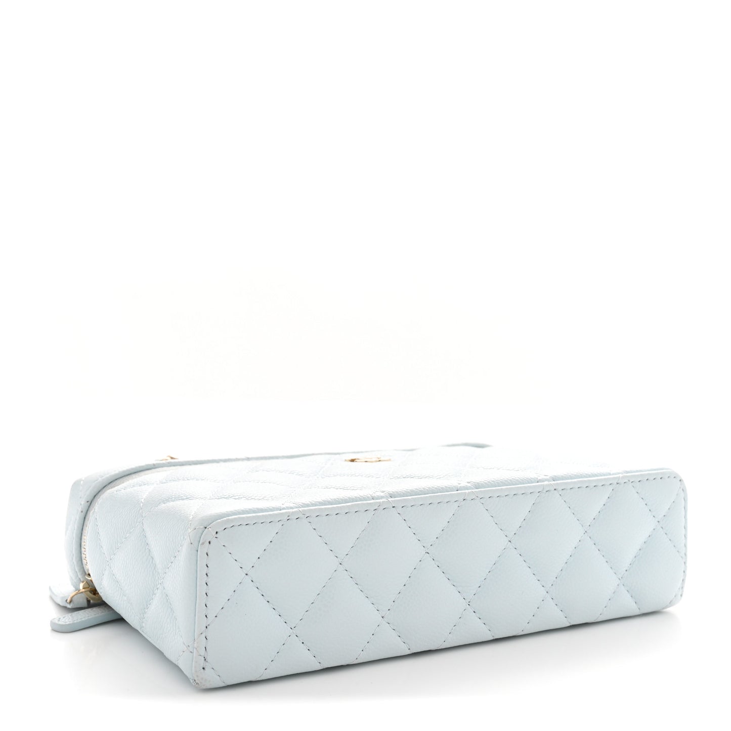 Caviar Quilted Top Handle Slim Vanity With Chain Light Blue