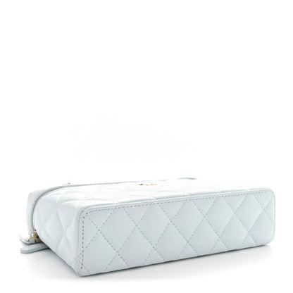 Chanel Caviar Quilted Top Handle Slim Vanity With Chain Light Blue 4 of 11