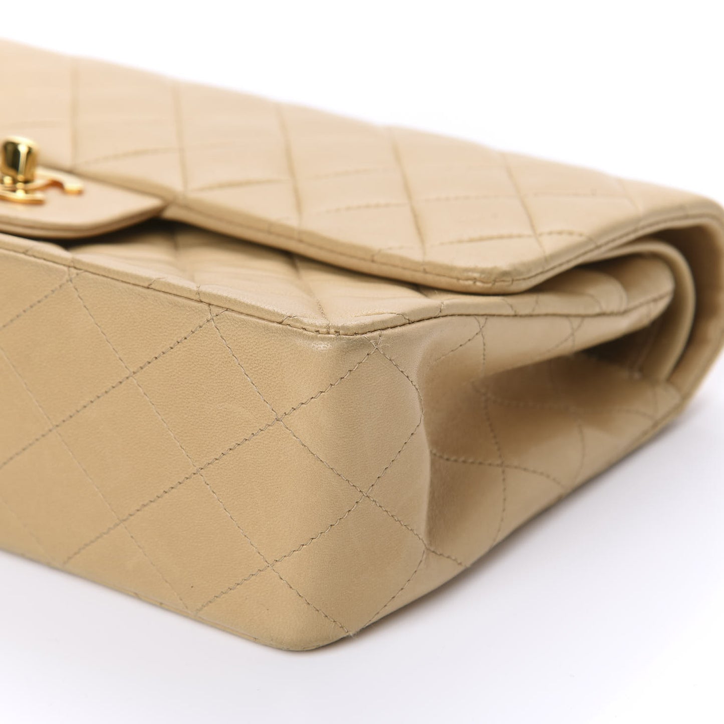 Lambskin Quilted Medium Double Flap Beige