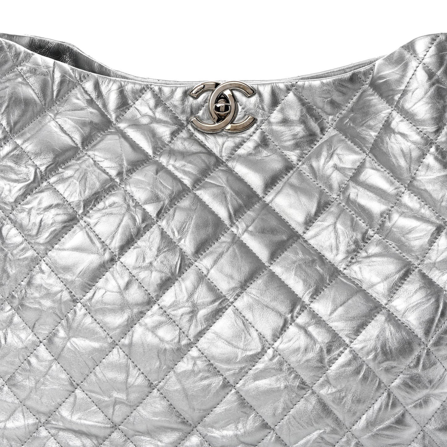 Metallic Crackled Calfskin Quilted Large Big Bang Hobo Silver