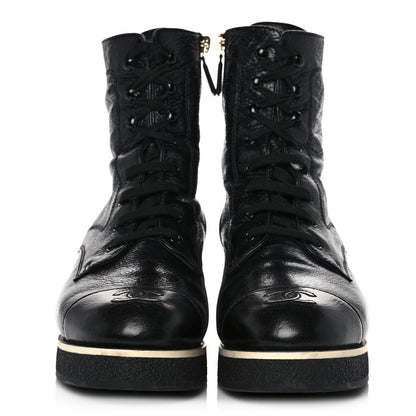 Chanel Shiny Crumpled Lambskin Lace Up Combat Boots 41.5 Black 2 of 9