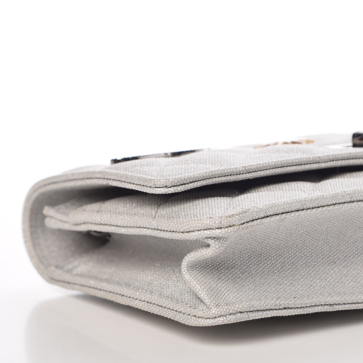 Metallic Canvas Quilted Space Charms Wallet On Chain WOC Silver