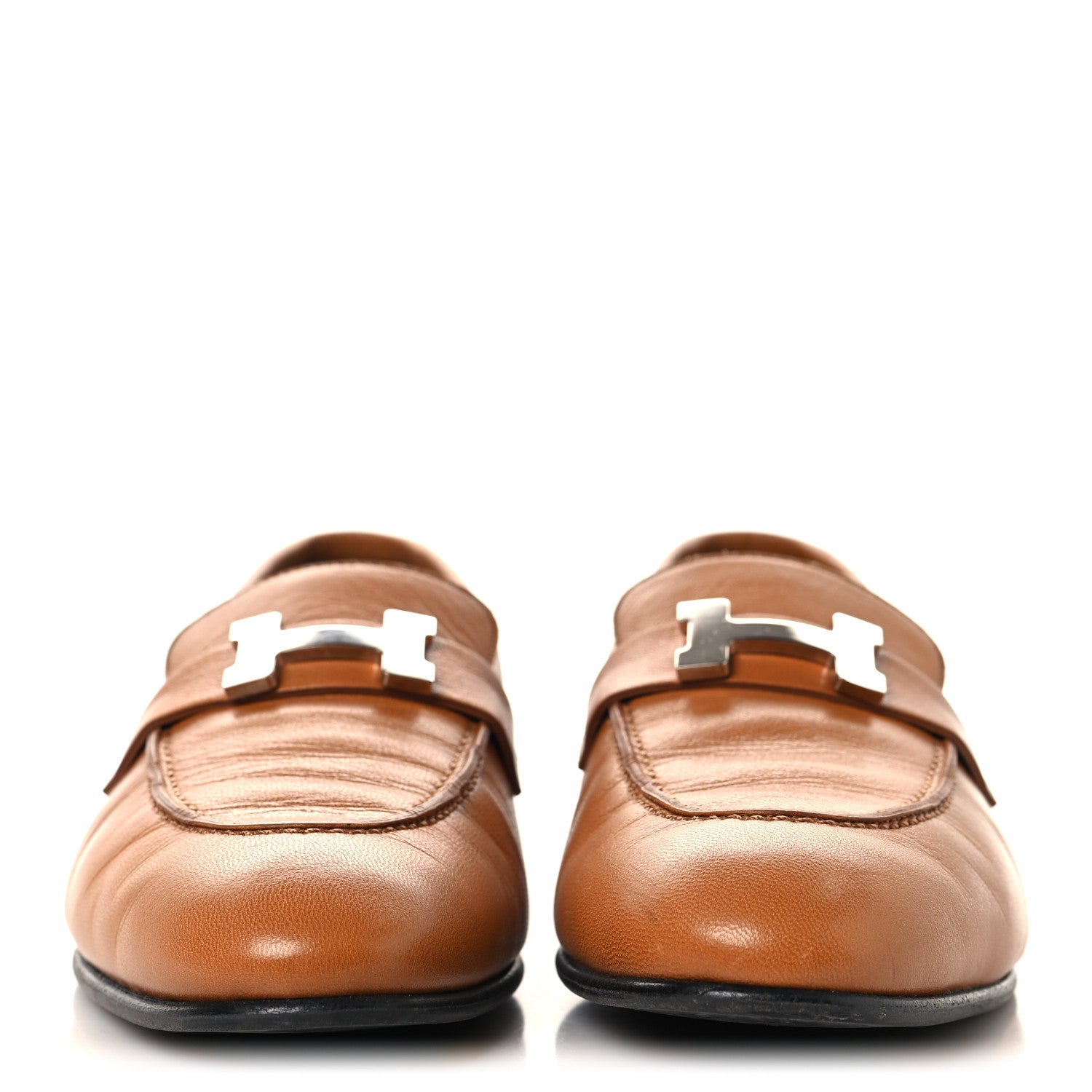 Hermes Goatskin Womens Paris Loafers 38.5 Beige Dore 3 of 10