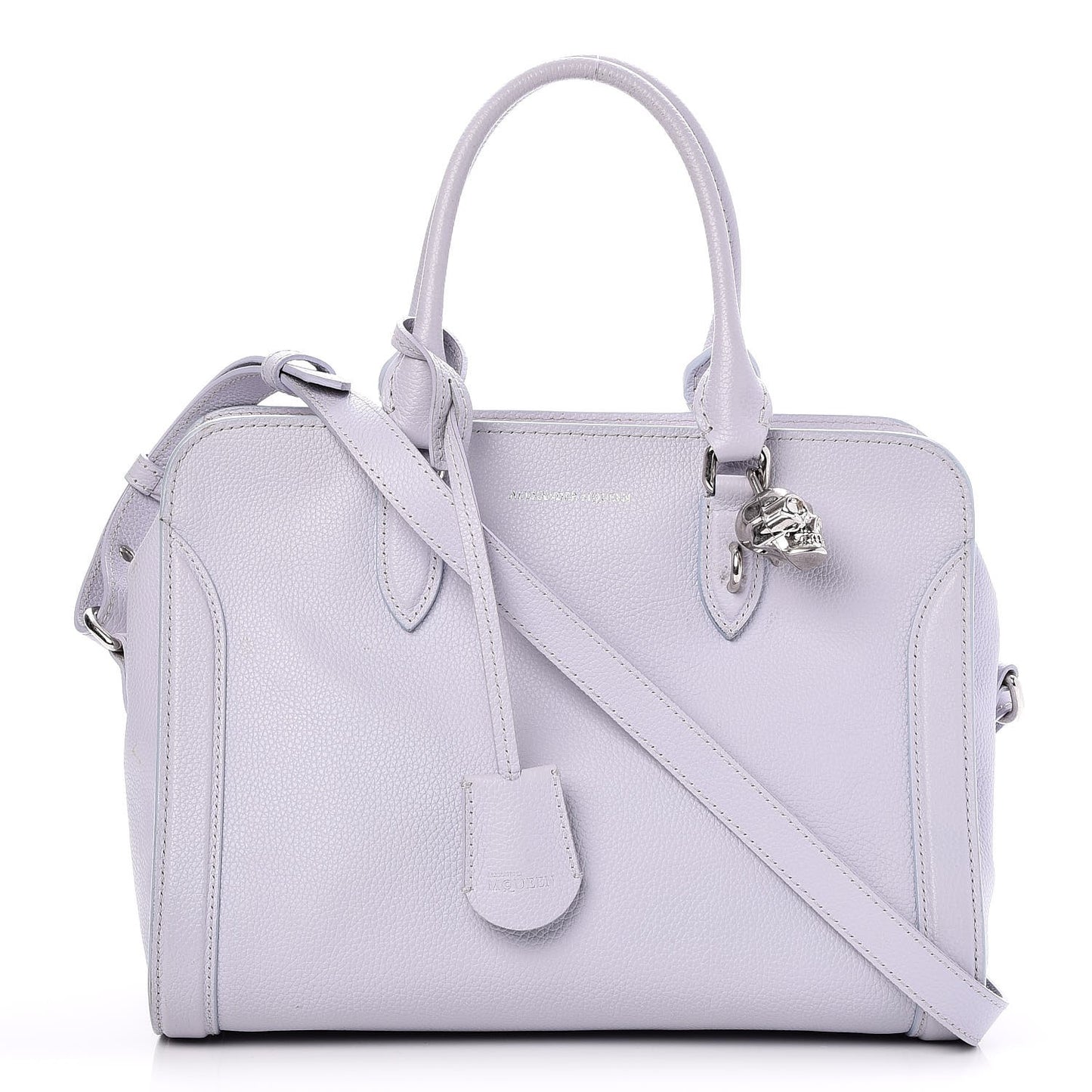 ALEXANDER MCQUEEN Pebbled Calfskin Small Skull Padlock Zip Around Tote Lavender