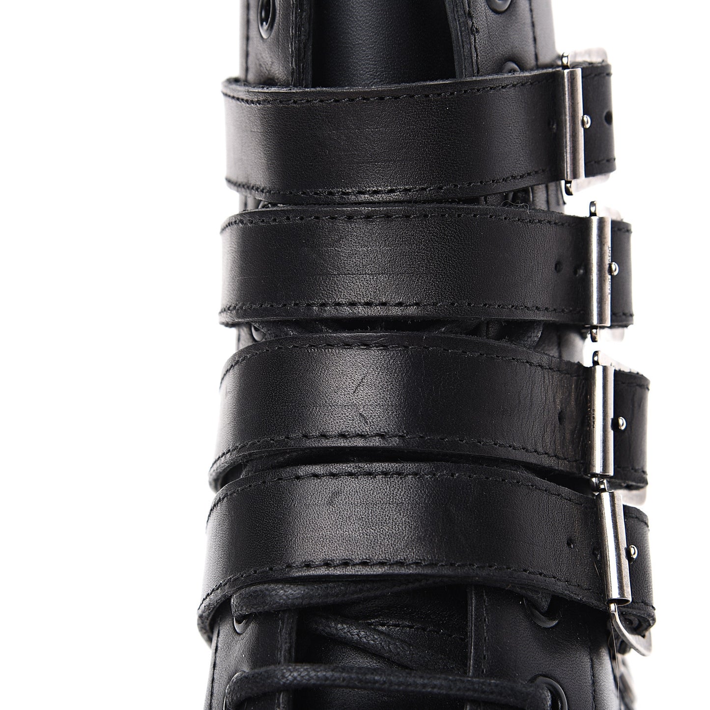 Smooth Calfskin Studded Strap Rangers Boots 36.5 Black