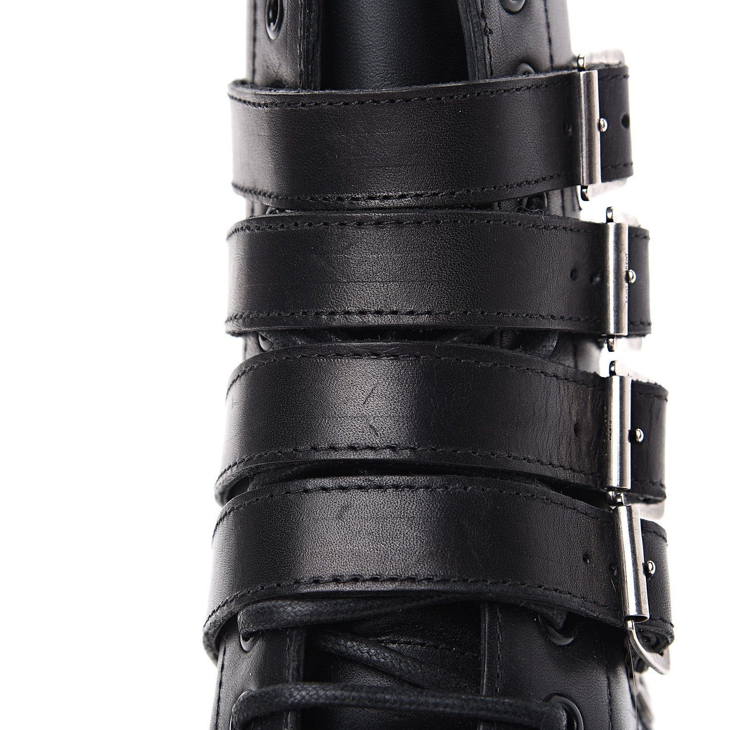 Saint Laurent Smooth Calfskin Studded Strap Rangers Boots 36.5 Black 7 of 9