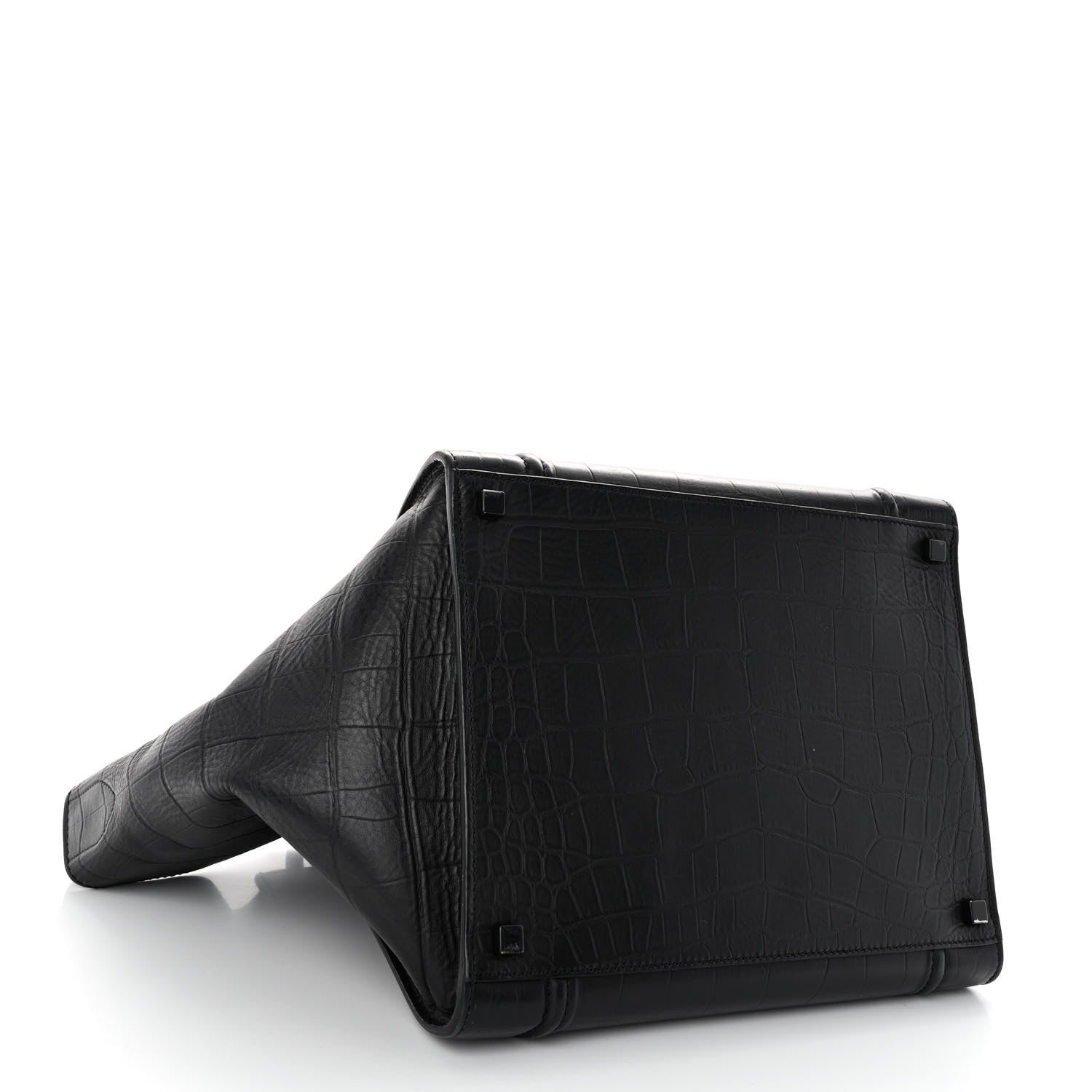 Celine Crocodile Embossed Calfskin Medium Phantom Luggage Black 4 of 10