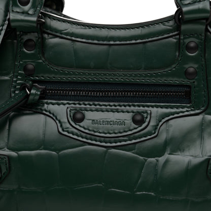 Balenciaga Semi Shiny Calfskin Crocodile Embossed Neo Classic Black Hardware Mini City Forest Green 7 of 11