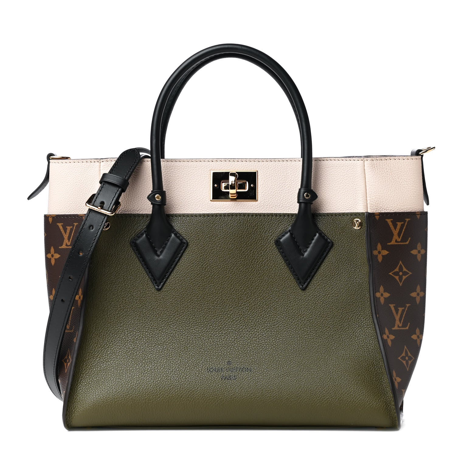 Louis Vuitton Calfskin Monogram On My Side MM Laurier Green Toffee Latte Beige 1 of 4