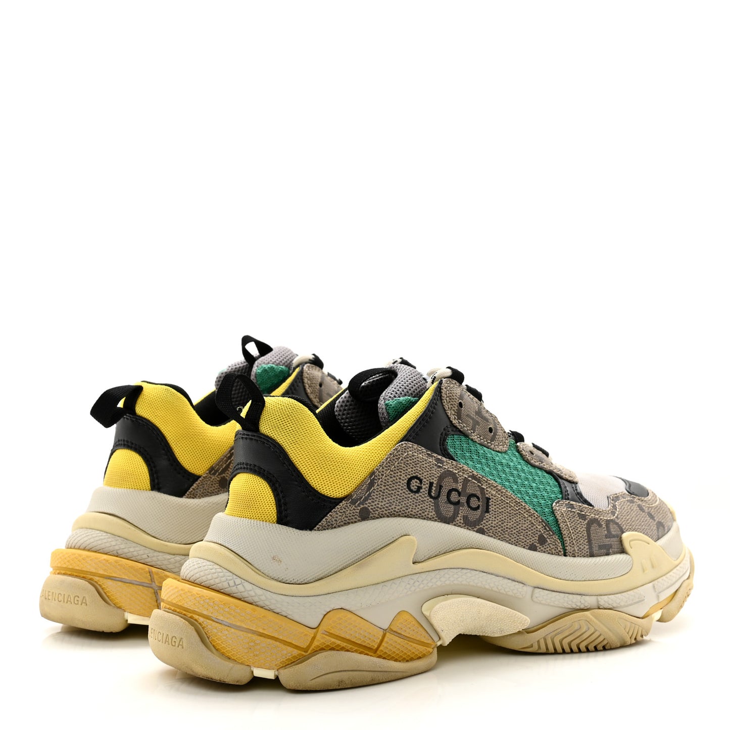 X GUCCI Maxi GG Supreme Monogram Womens Triple S Sneakers 40 Beige Ebony Black Green