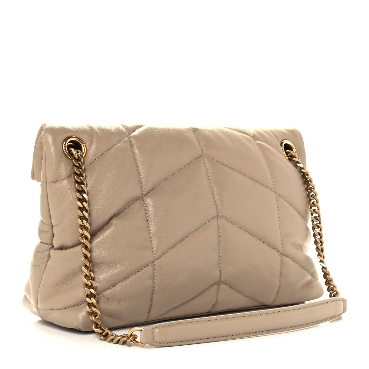 Saint Laurent Lambskin Quilted Small Loulou Puffer Monogram Chain Satchel Dark Beige 3 of 11