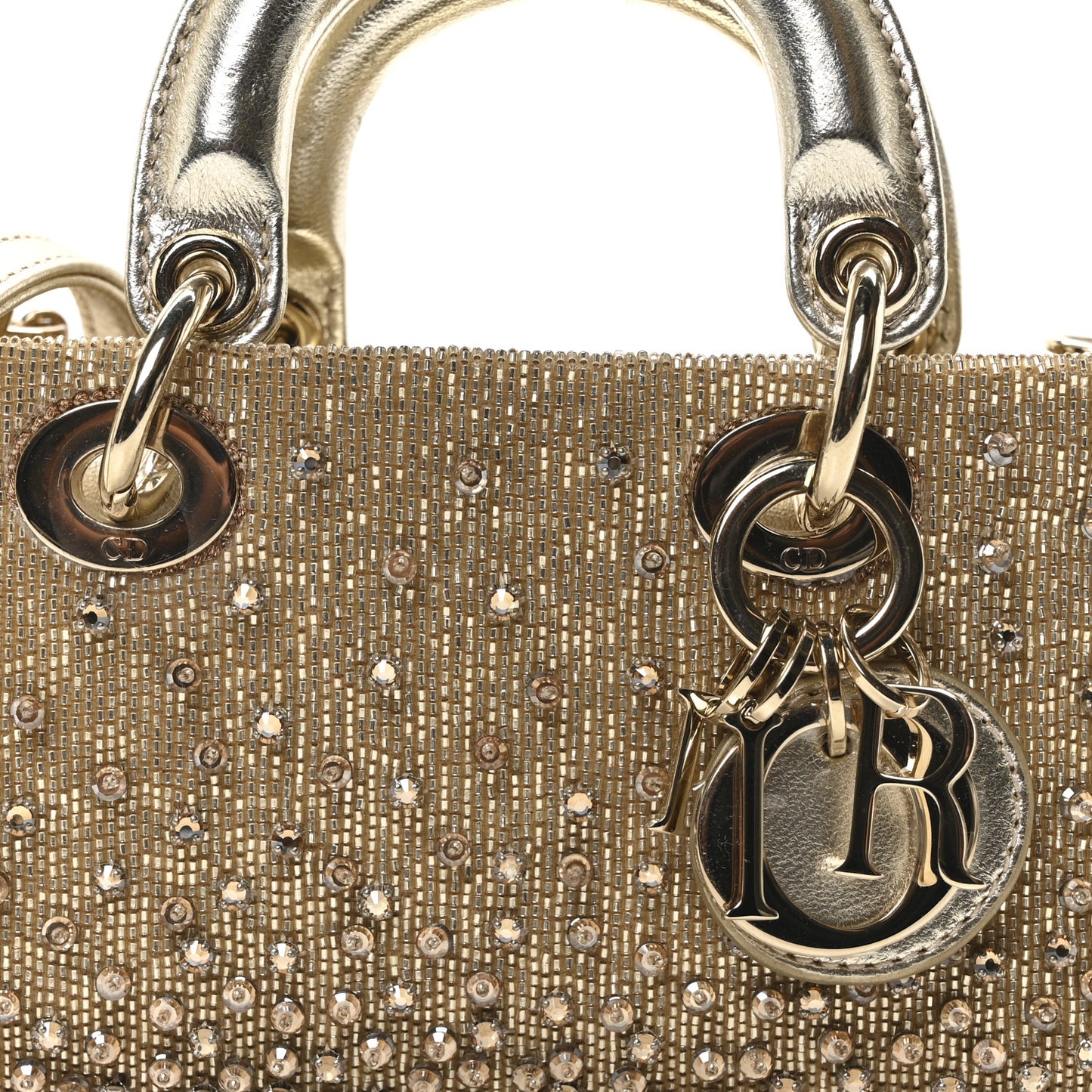 Metallic Lambskin Crystal Beaded Embroidered Micro Lady D-Joy Gold