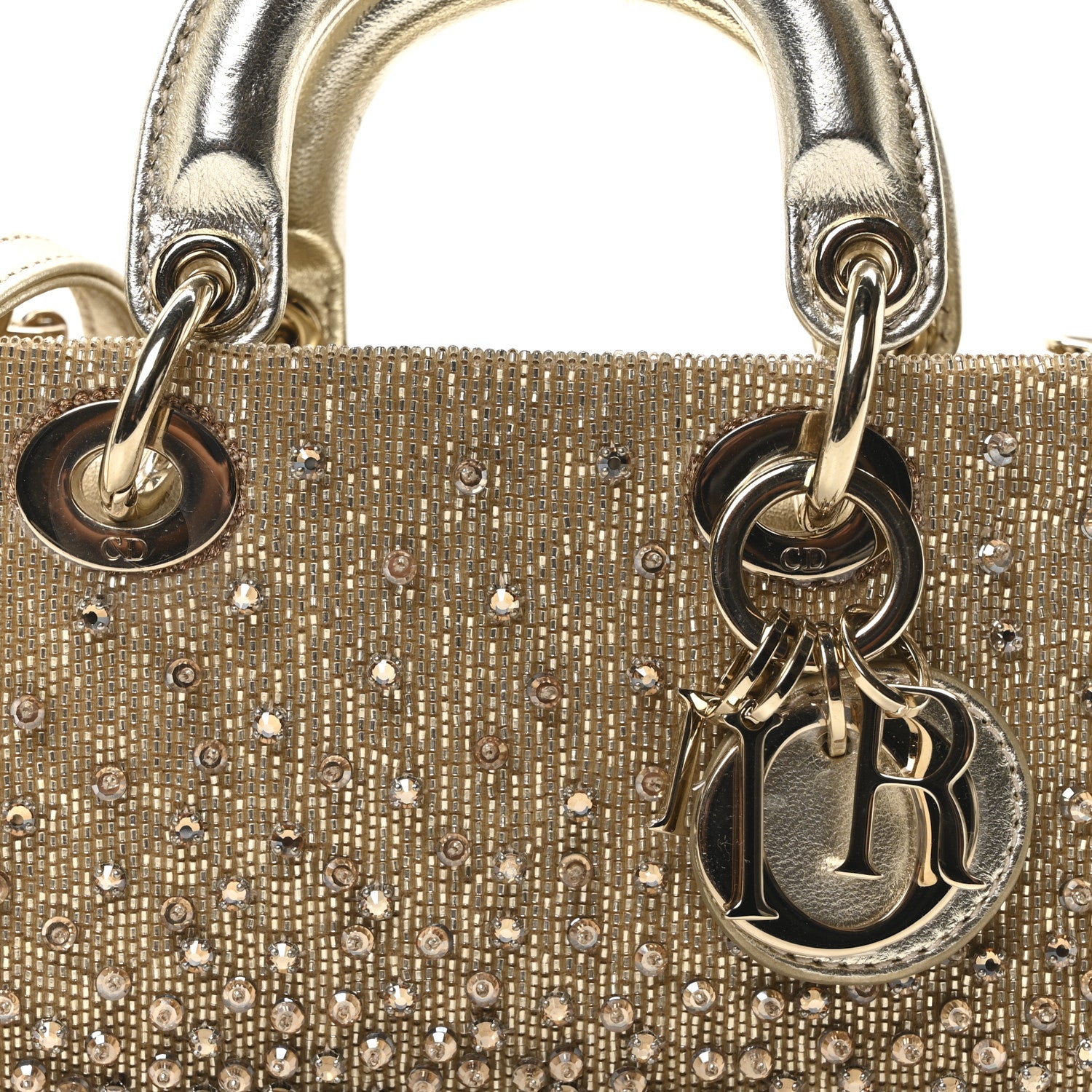Christian Dior Metallic Lambskin Crystal Beaded Embroidered Micro Lady D-Joy Gold 8 of 11